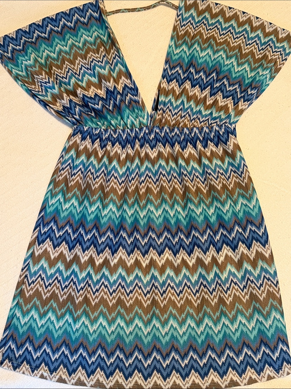 Jordan Taylor Swim Coverup Blue & Brown Chevron V-Neck Dress